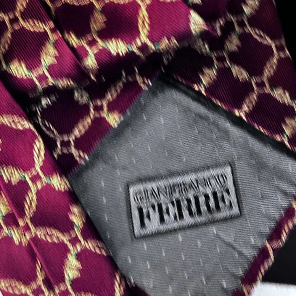 Gianfranco Ferre Neckwear Tie Silk Red Gold Baroque Filigree Maroon Luxury EUC